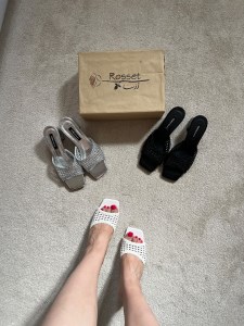 صندل پاشنه 5 سانت مربع 31548مدل اسلیپر رویه چرم بافتی